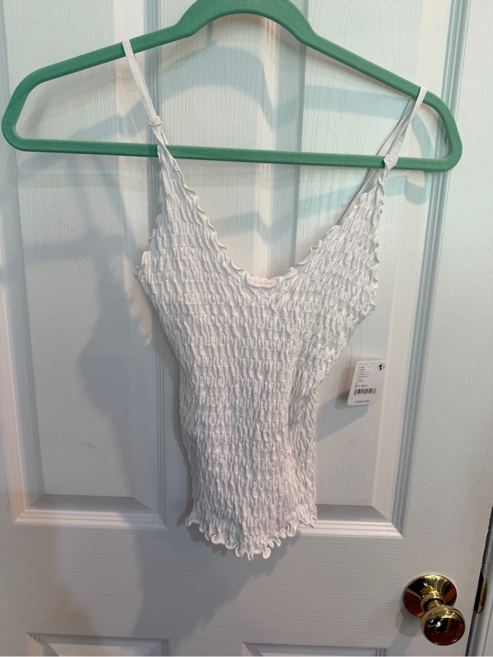 Women’s Free People White Smocked Spaghetti Strap Tank Top Size Medium